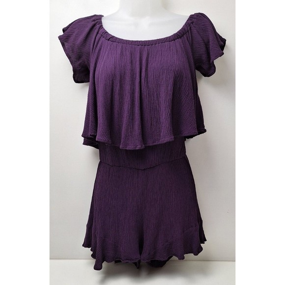 Mary & Mabel Pull-On Eggplant Purple Beach Cover Up Shorts Romper•USA Made•Sz. S - Picture 1 of 6